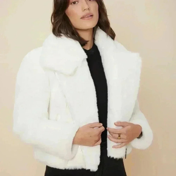 Shein Motf premium faux fur moto cropped jacket white - Picture 10 of 15